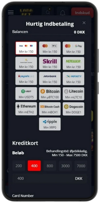 Lamabet indbetalingsside
