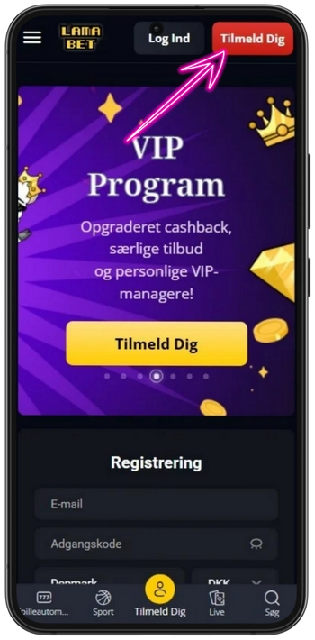 Lamabet-registreringsknap