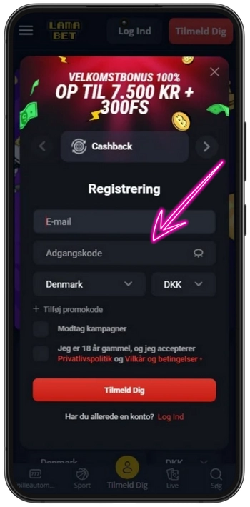 Lamabet registreringsformular