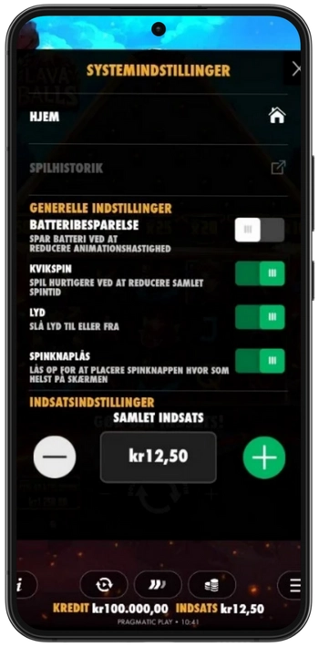 Lava Balls indstillinger