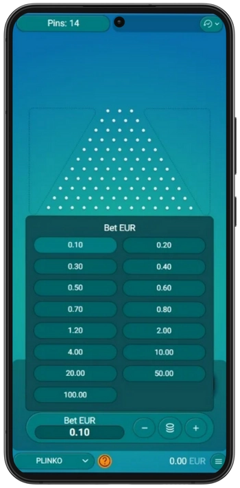 Plinko væddemålsindstillinger