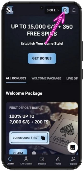 Slotlounge indbetalingsknap