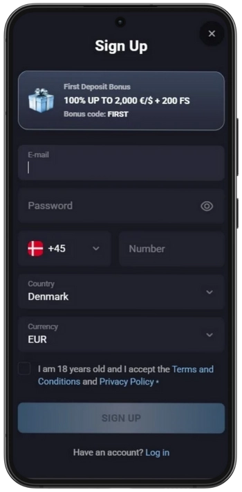 Slotlounge registreringsformular