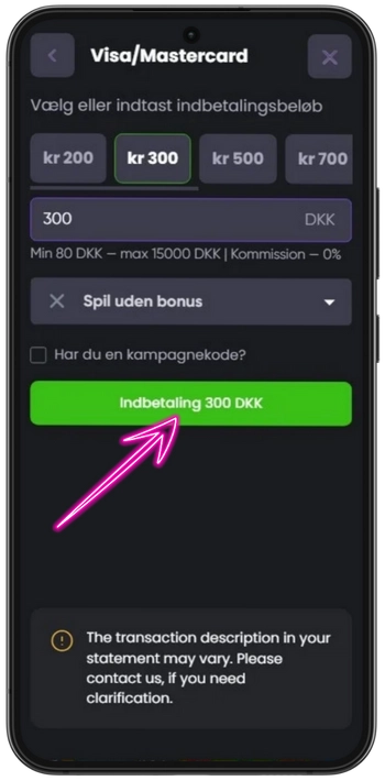 Spinline Gennemfør indbetaling
