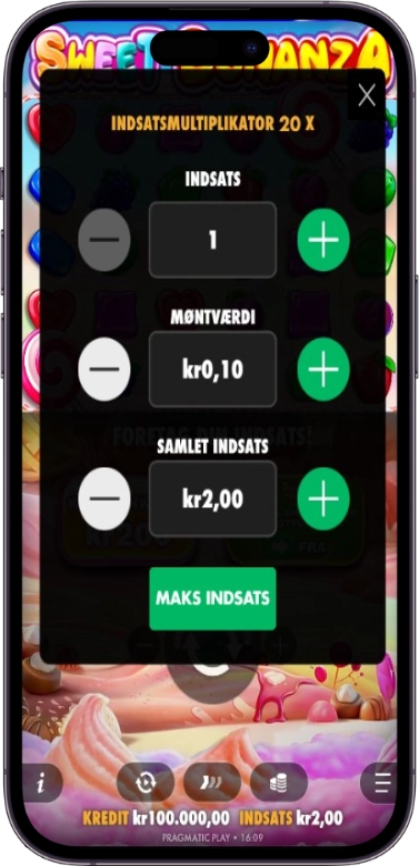Sweet Bonanza indsatsbeløb