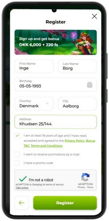 Verde indbetalingsknap