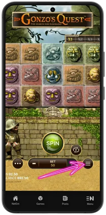Gonzo's Quest Åbn menu