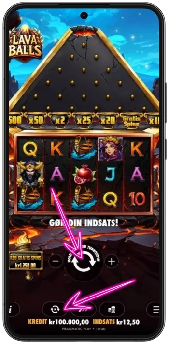 Lava Balls spin-knap og autospin