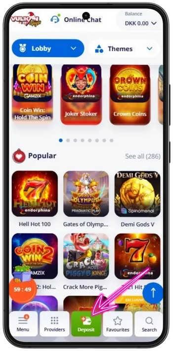 Vulkan Vegas indbetalingsformular