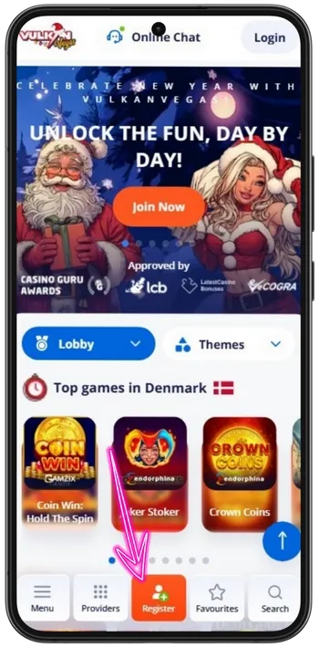 Vulkan Vegas-registreringsknap